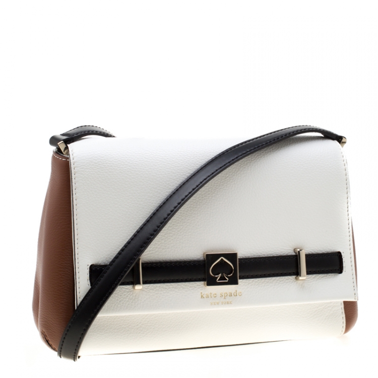Pre Owned Kate Spade White/Brown Leather Loula Houston Street Crossbody Bag