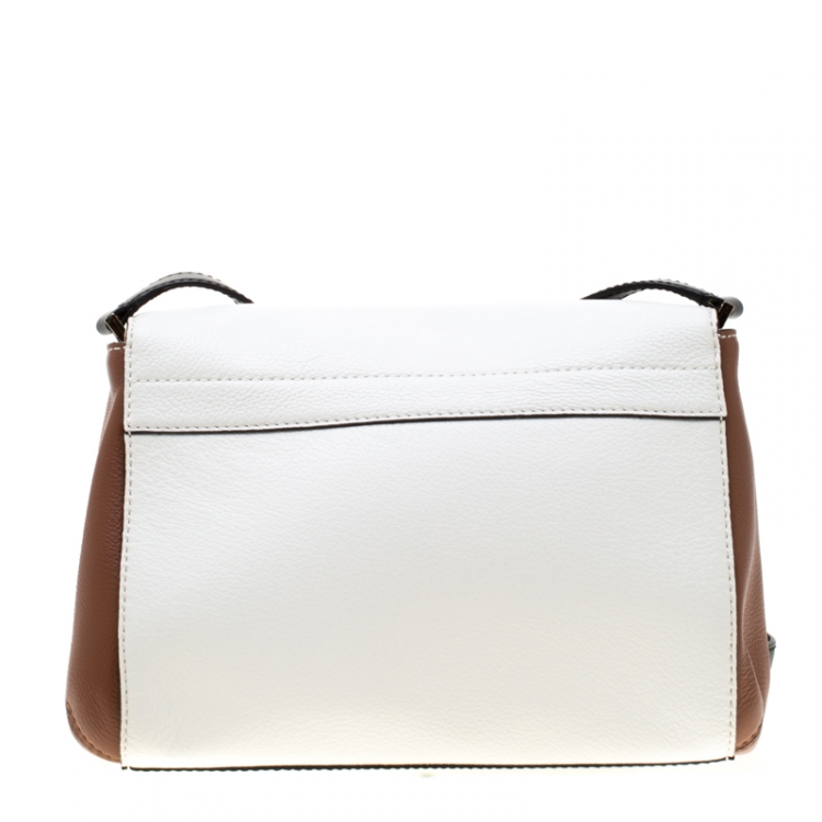 Pre Owned Kate Spade White/Brown Leather Loula Houston Street Crossbody Bag