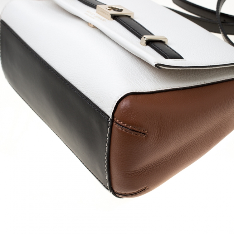 Pre Owned Kate Spade White/Brown Leather Loula Houston Street Crossbody Bag