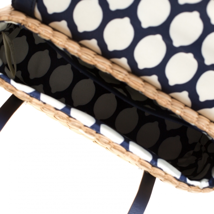 مملوكة مسبقًا Kate Spade Blue/Beige Straw and Leather New York Luisa Tote
