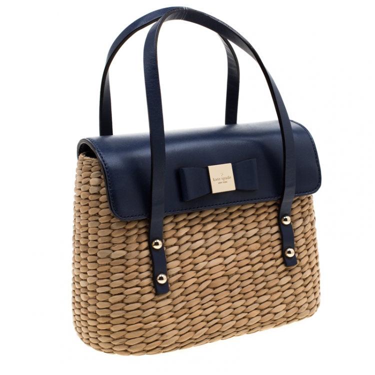 مملوكة مسبقًا Kate Spade Blue/Beige Straw and Leather New York Luisa Tote