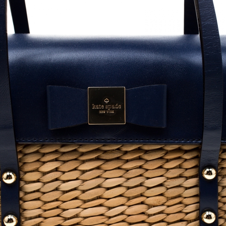 مملوكة مسبقًا Kate Spade Blue/Beige Straw and Leather New York Luisa Tote