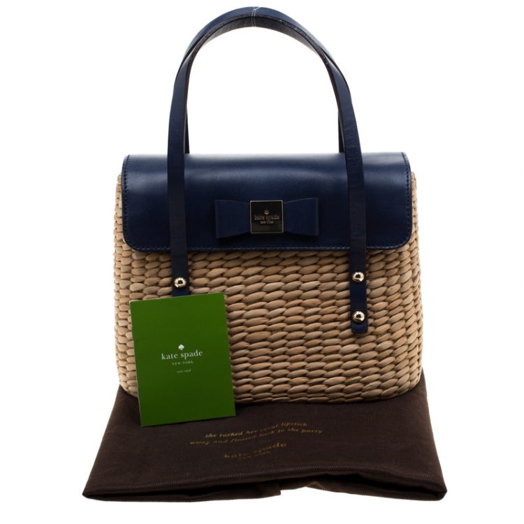 مملوكة مسبقًا Kate Spade Blue/Beige Straw and Leather New York Luisa Tote