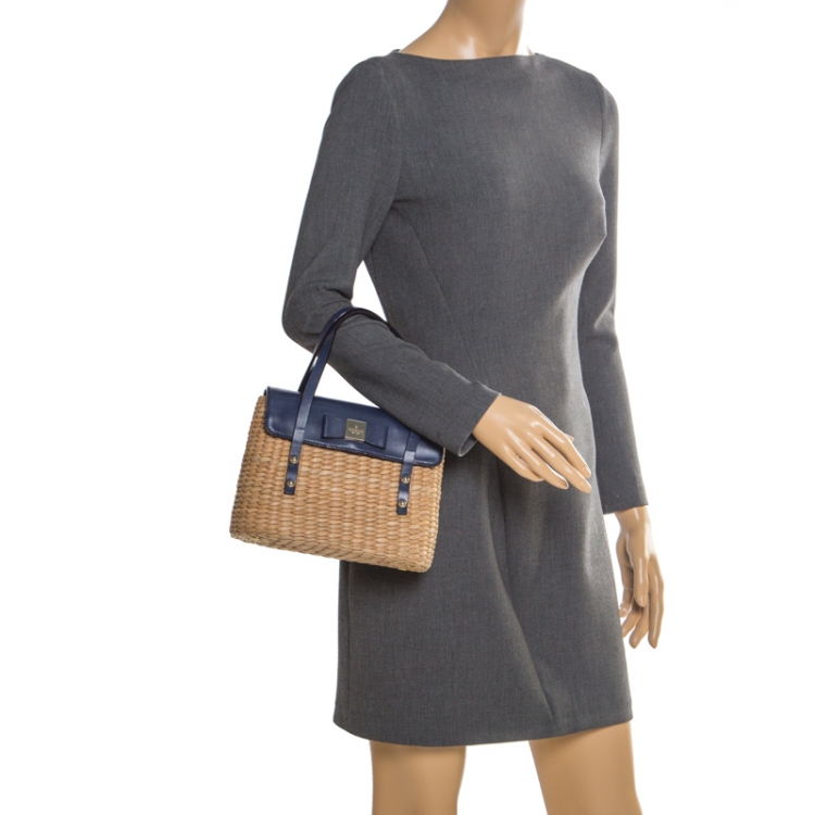 مملوكة مسبقًا Kate Spade Blue/Beige Straw and Leather New York Luisa Tote