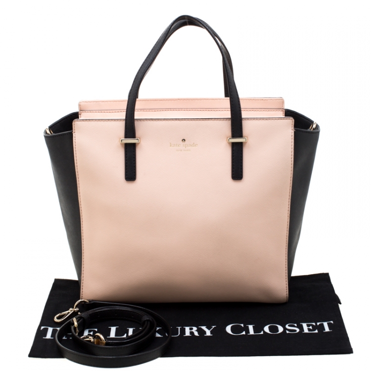 Pre Owned Kate Spade Blush Pink/Black Leather Cedar Street Hayden Tote