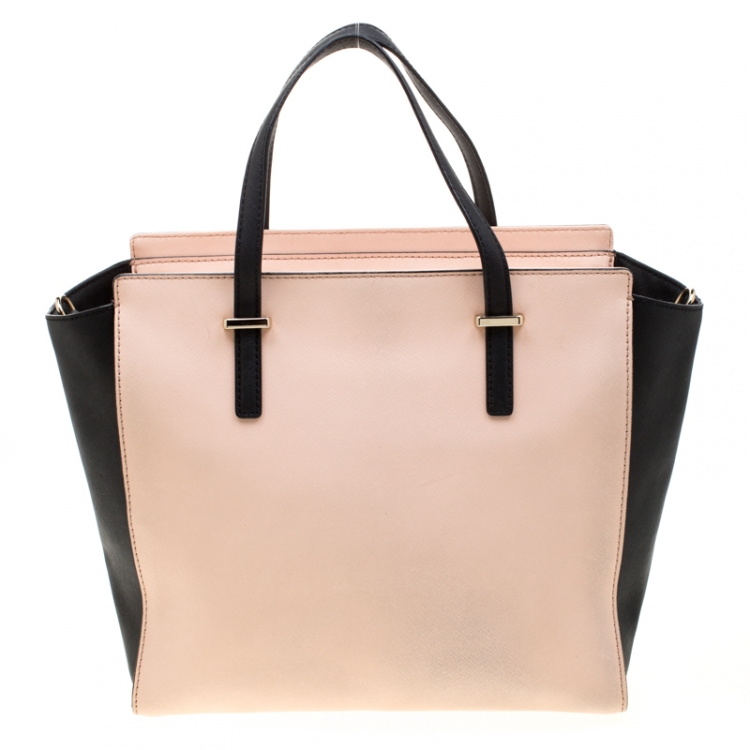 Pre Owned Kate Spade Blush Pink/Black Leather Cedar Street Hayden Tote