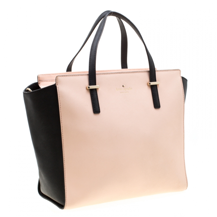 Pre Owned Kate Spade Blush Pink/Black Leather Cedar Street Hayden Tote