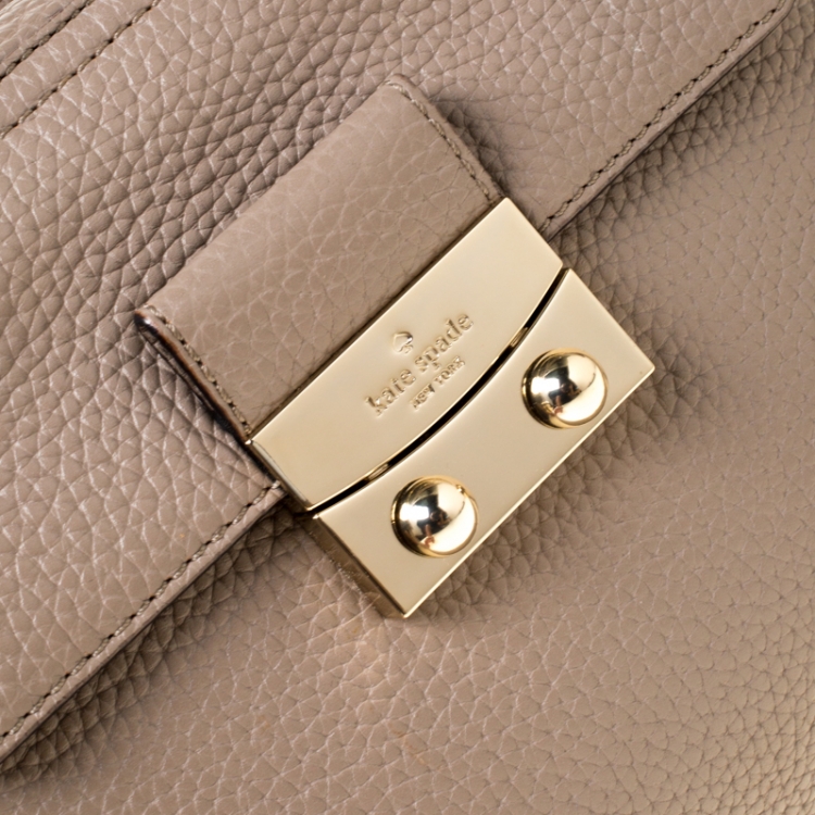 Pre Owned Kate Spade Dark Beige Leather Front Flap Pocket Satchel