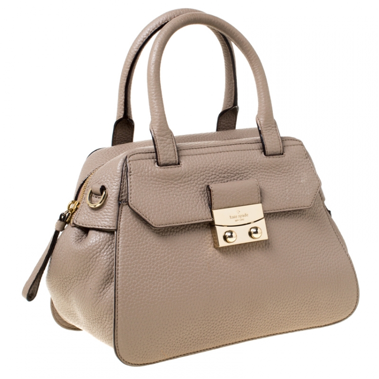 Pre Owned Kate Spade Dark Beige Leather Front Flap Pocket Satchel