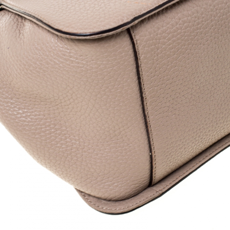 Pre Owned Kate Spade Dark Beige Leather Front Flap Pocket Satchel