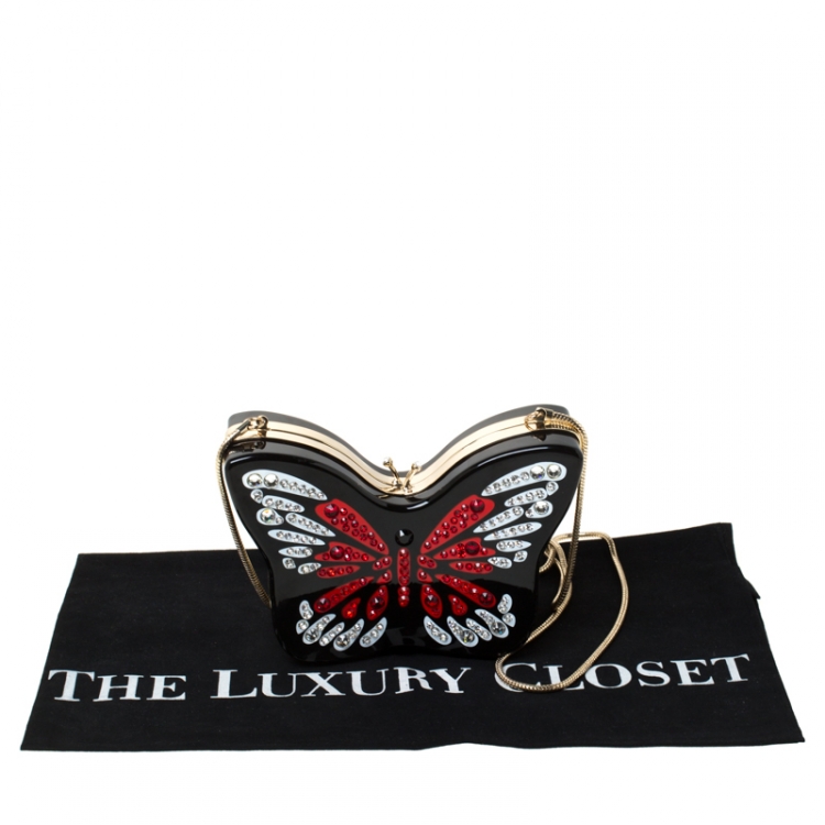 Pre Owned Kate Spade Multicolor Crystal Embellished Wing It Butterfly Chain Clutch