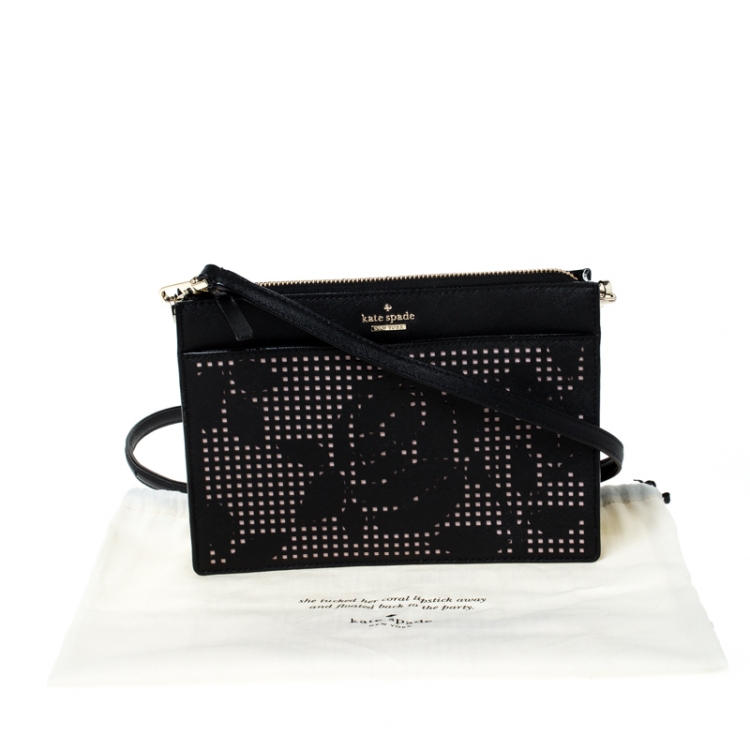 Pre Owned Kate Spade Black Lasercut Leather Clarise Crossbody Bag