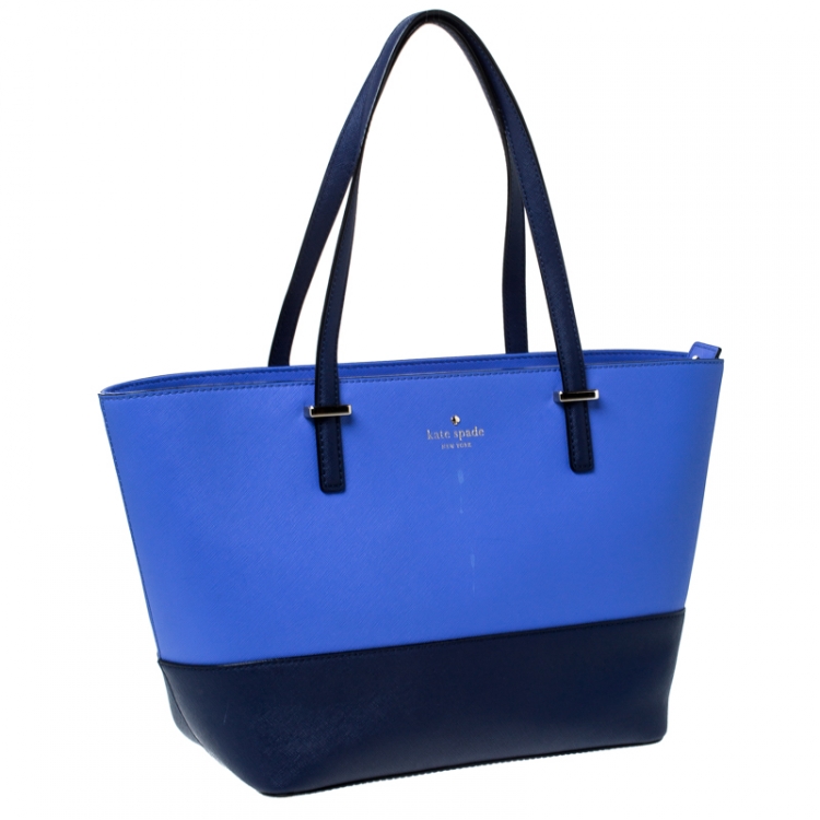 Pre Owned Kate Spade Blue/Navy Blue Leather Mini Harmony Tote 