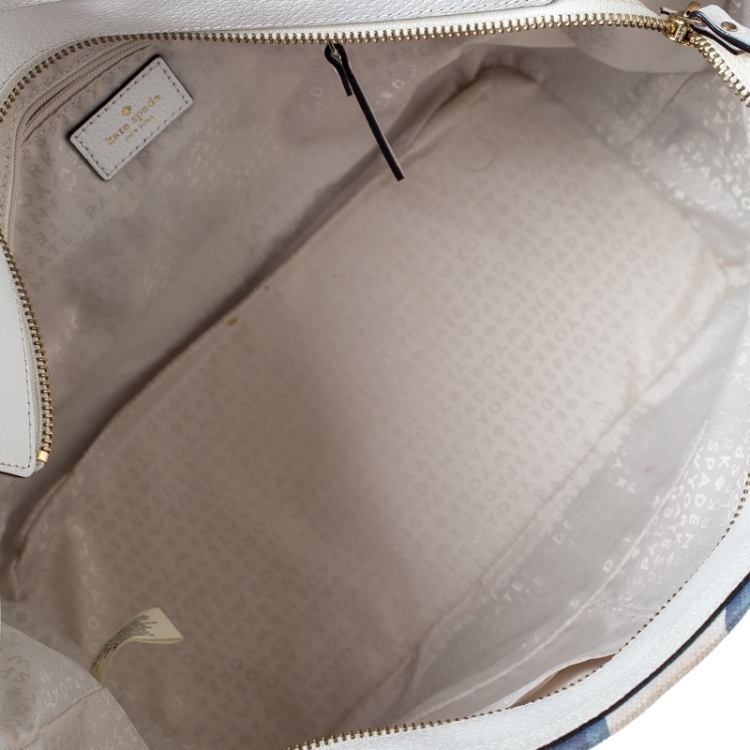 مملوكة مسبقًا Kate Spade White/Blue Canvas and Leather Wellesley Hyacinth Leaves Harmony Tote