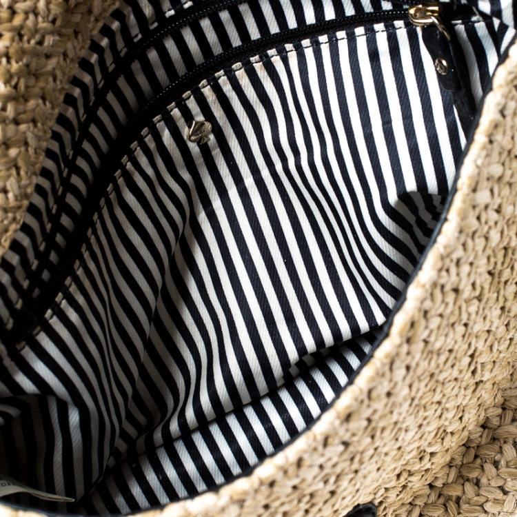 مملوكة مسبقًا Kate Spade Beige/Black Woven Raffia and Leather Little Minka Shoulder Bag
