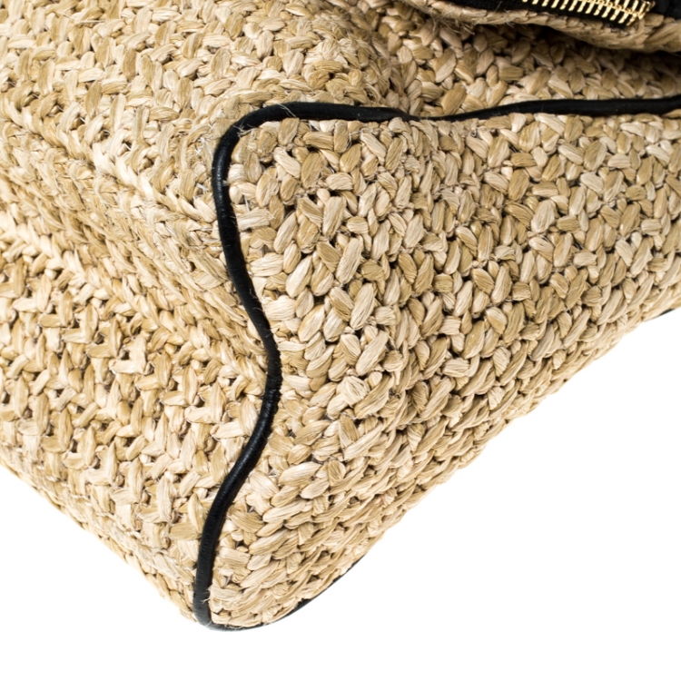 مملوكة مسبقًا Kate Spade Beige/Black Woven Raffia and Leather Little Minka Shoulder Bag