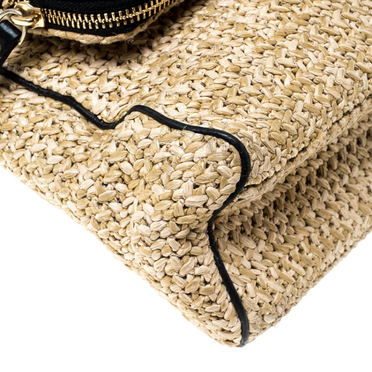 مملوكة مسبقًا Kate Spade Beige/Black Woven Raffia and Leather Little Minka Shoulder Bag