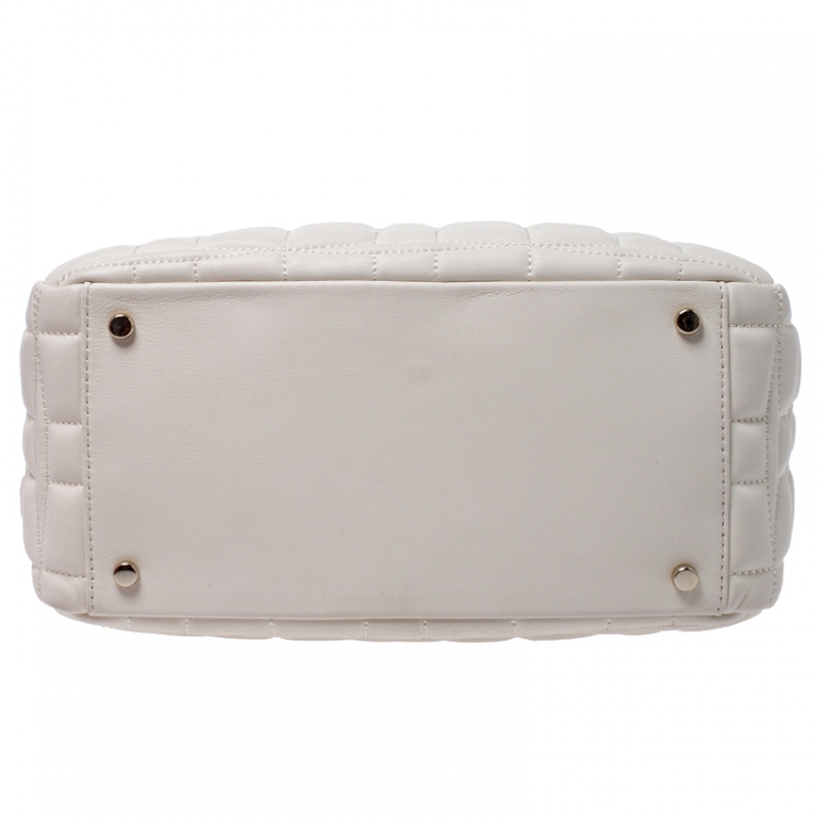Pre Owned Kate Spade Off White Quilted Leather Chain Tote