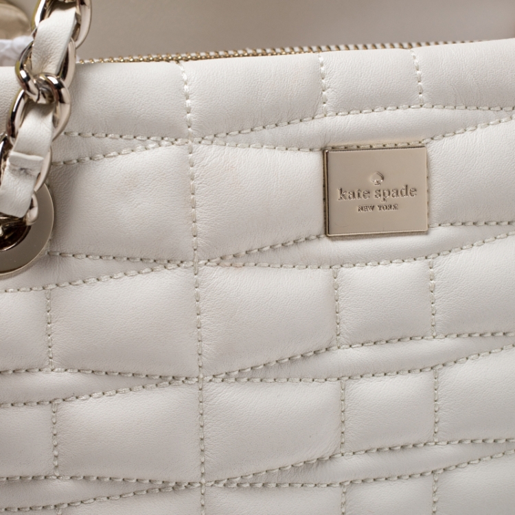 Pre Owned Kate Spade Off White Quilted Leather Chain Tote