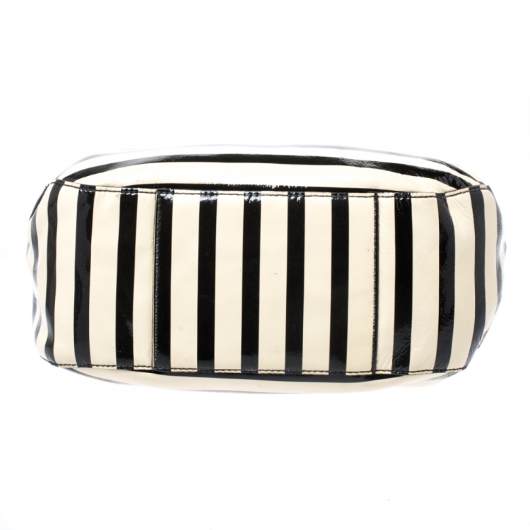 Pre Owned Kate Spade Black/White Patent Leather Stripe Tote