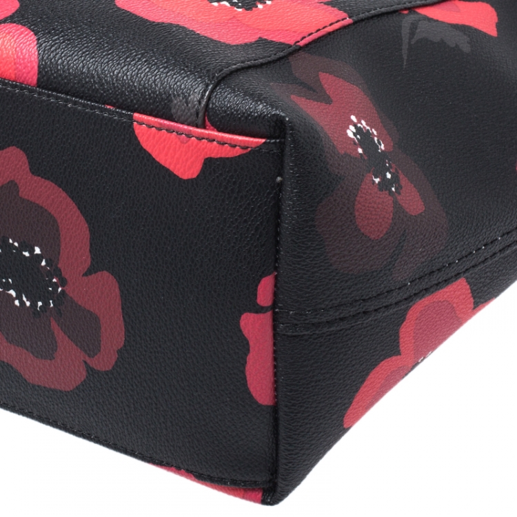 Pre Owned Kate Spade Black/Red Floral Print Leather Hyde Lane Riley Tote