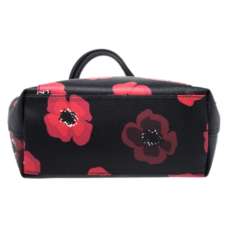 Pre Owned Kate Spade Black/Red Floral Print Leather Hyde Lane Riley Tote