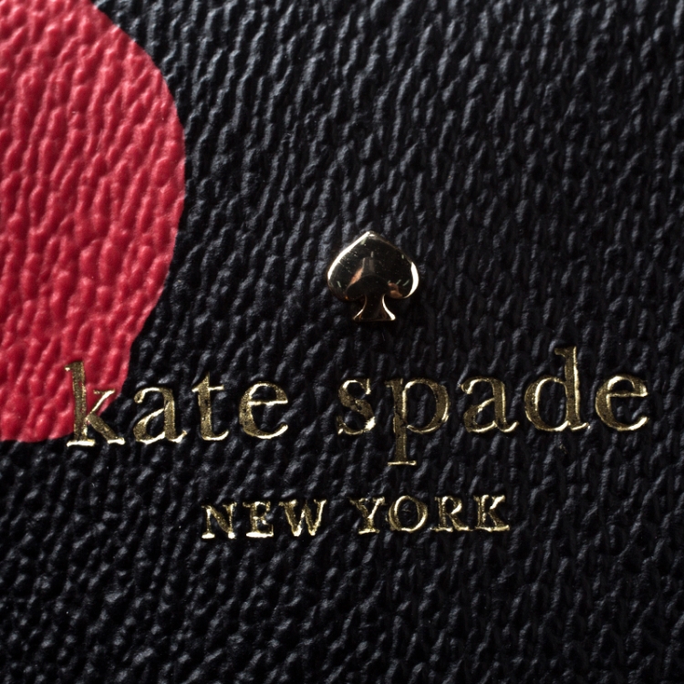 Pre Owned Kate Spade Black/Red Floral Print Leather Hyde Lane Riley Tote
