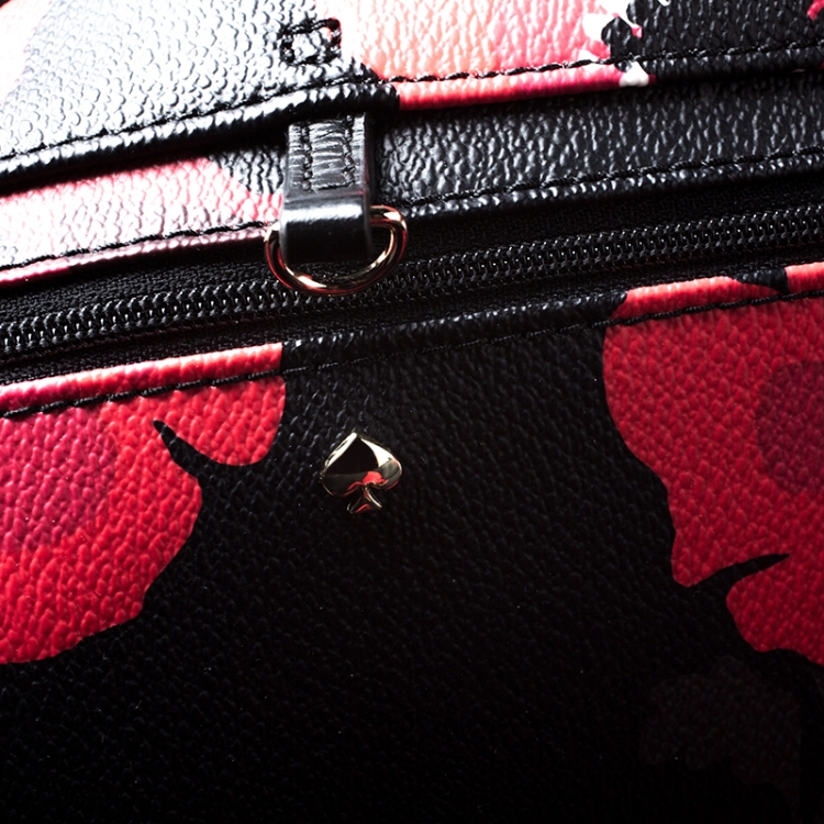 Pre Owned Kate Spade Black/Red Floral Print Leather Hyde Lane Riley Tote