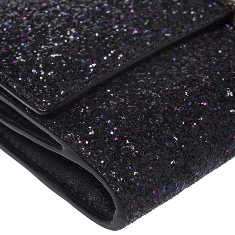 مملوكة مسبقًا Kate Spade Black Glitter Leather Lane Milou Wallet On Chain