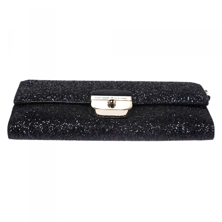 مملوكة مسبقًا Kate Spade Black Glitter Leather Lane Milou Wallet On Chain