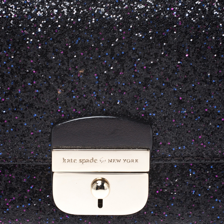 مملوكة مسبقًا Kate Spade Black Glitter Leather Lane Milou Wallet On Chain