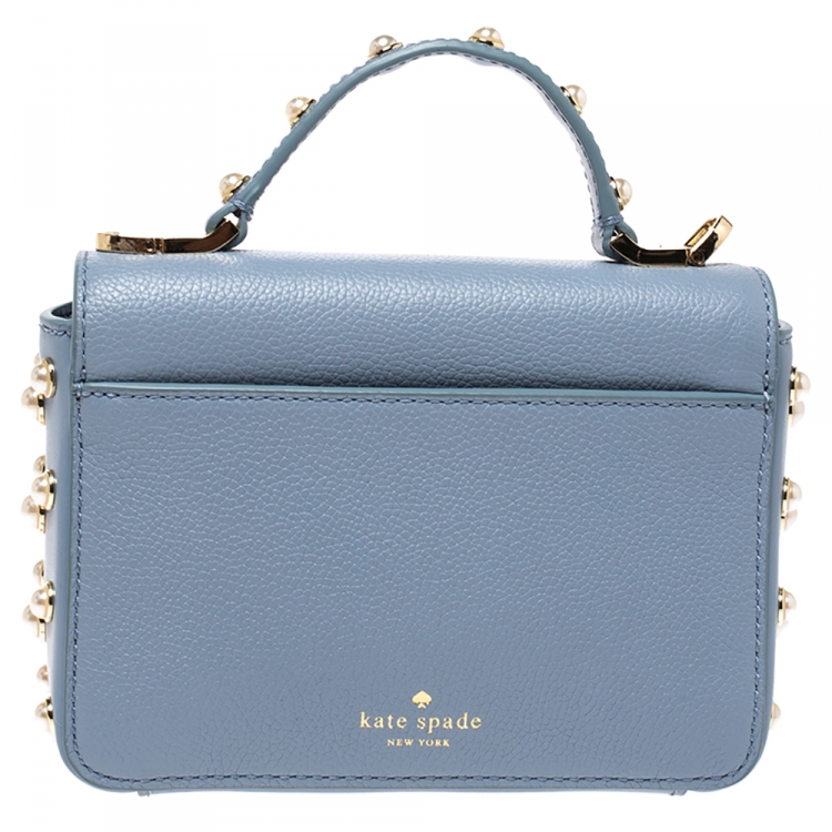 Pre Owned Kate Spade Light Blue Leather Pearl Embellished Maisie Serrano Crossboby Bag