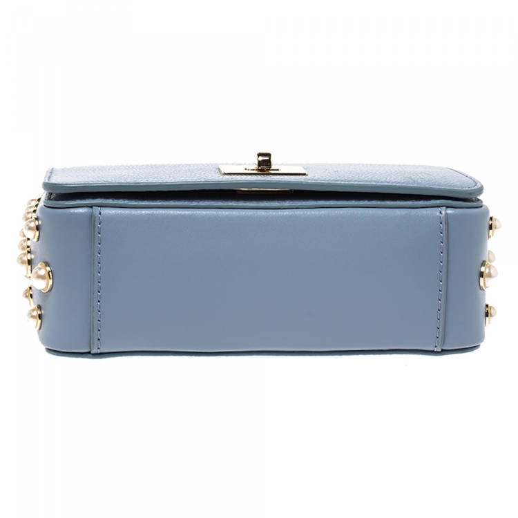 Pre Owned Kate Spade Light Blue Leather Pearl Embellished Maisie Serrano Crossboby Bag