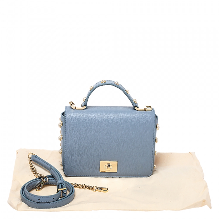 Pre Owned Kate Spade Light Blue Leather Pearl Embellished Maisie Serrano Crossboby Bag