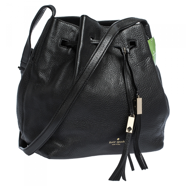 Pre Owned Kate Spade Black Leather Grey Street Drawstring Bag