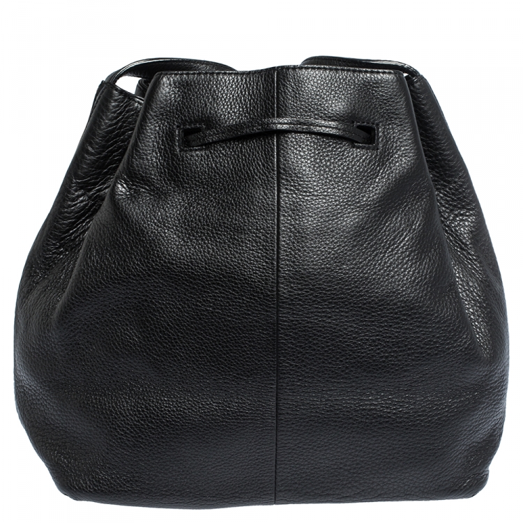 Pre Owned Kate Spade Black Leather Grey Street Drawstring Bag