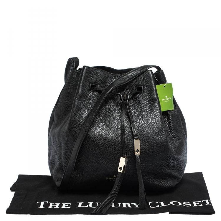 Pre Owned Kate Spade Black Leather Grey Street Drawstring Bag