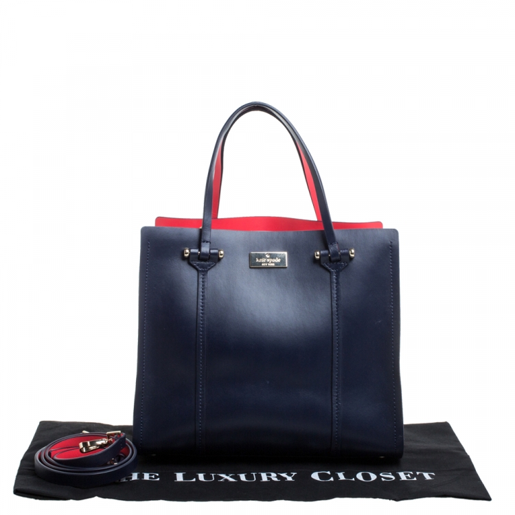 Pre Owned Kate Spade Navy Blue Leather Small Arbour Hill Elodie Tote