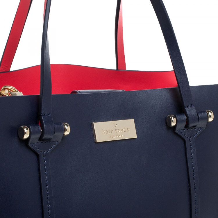 Pre Owned Kate Spade Navy Blue Leather Small Arbour Hill Elodie Tote