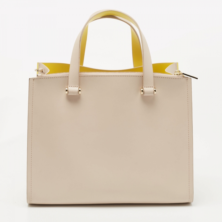 Pre Owned Kate Spade Light Beige/Yellow Leather Arbour Hill Kyra Tote