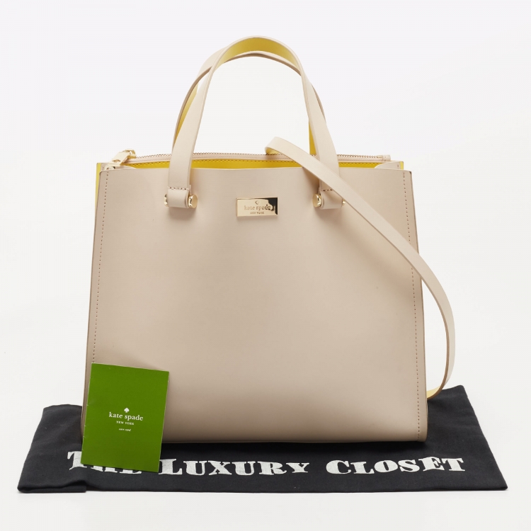 Pre Owned Kate Spade Light Beige/Yellow Leather Arbour Hill Kyra Tote