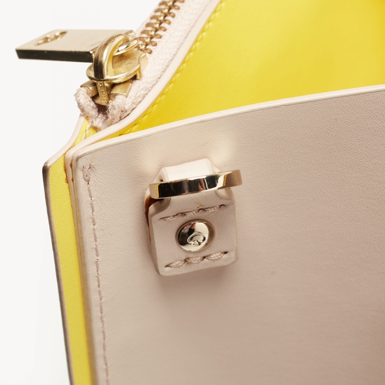 Pre Owned Kate Spade Light Beige/Yellow Leather Arbour Hill Kyra Tote