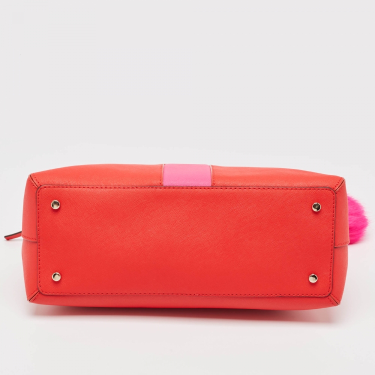 Pre Owned Kate Spade Red/Pink Leather Racing Stripe Margot Satchel