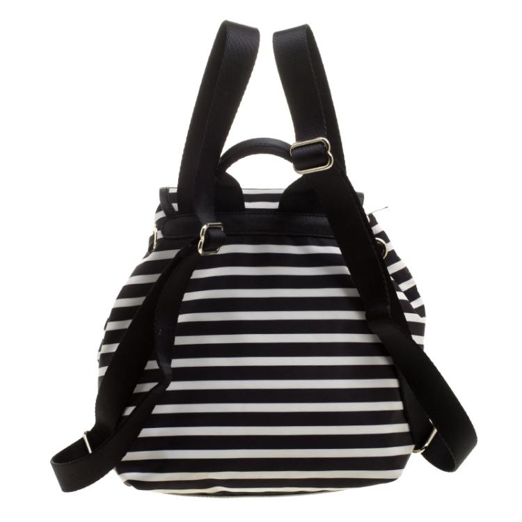 Pre Owned Kate Spade Black/White Stripe Nylon Molly Backpack