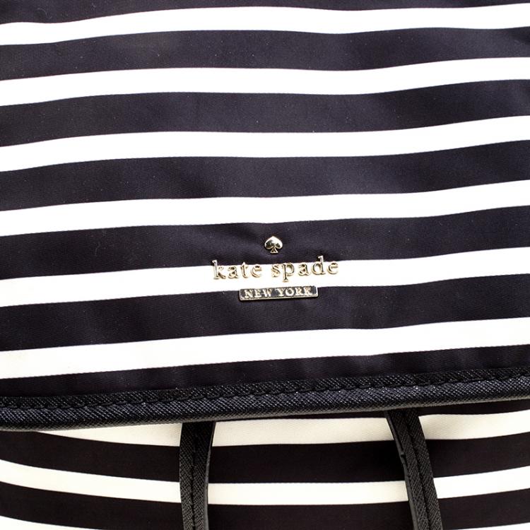 Pre Owned Kate Spade Black/White Stripe Nylon Molly Backpack