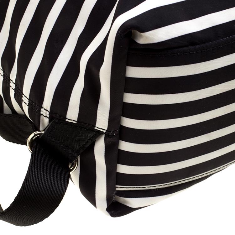 Pre Owned Kate Spade Black/White Stripe Nylon Molly Backpack