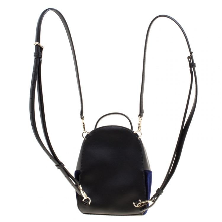 Pre Owned Kate Spade Black/Blue Leather and Velvet Mini Watson Lane Merry Backpack  