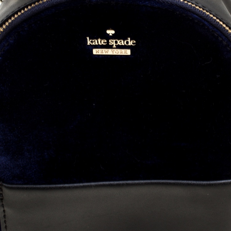 Pre Owned Kate Spade Black/Blue Leather and Velvet Mini Watson Lane Merry Backpack  