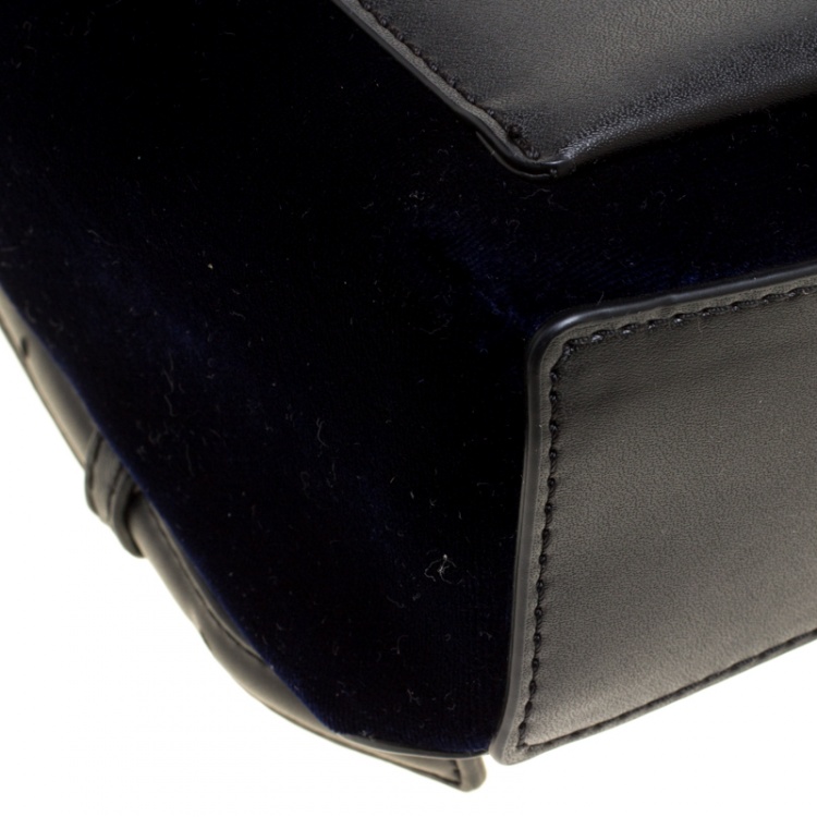 Pre Owned Kate Spade Black/Blue Leather and Velvet Mini Watson Lane Merry Backpack  