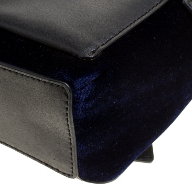 Pre Owned Kate Spade Black/Blue Leather and Velvet Mini Watson Lane Merry Backpack  